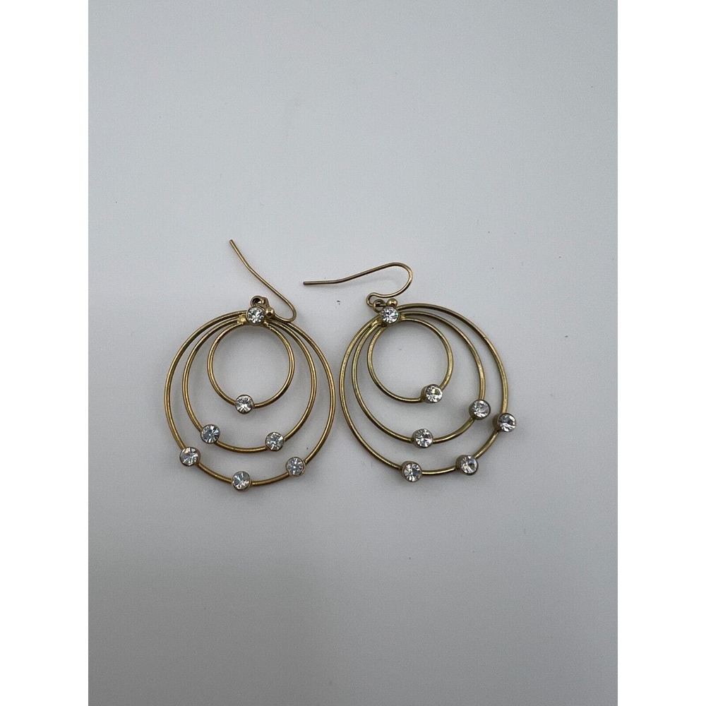 Women's Jewelry Clear Crystal Bezel Gold-Tone Dangle-Circle Hoop Earrings